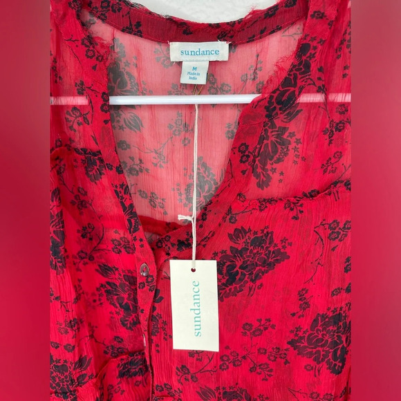 NWT Sundance Elodie Red Black Floral Tiered Blouse Top Size Medium - Picture 7 of 9